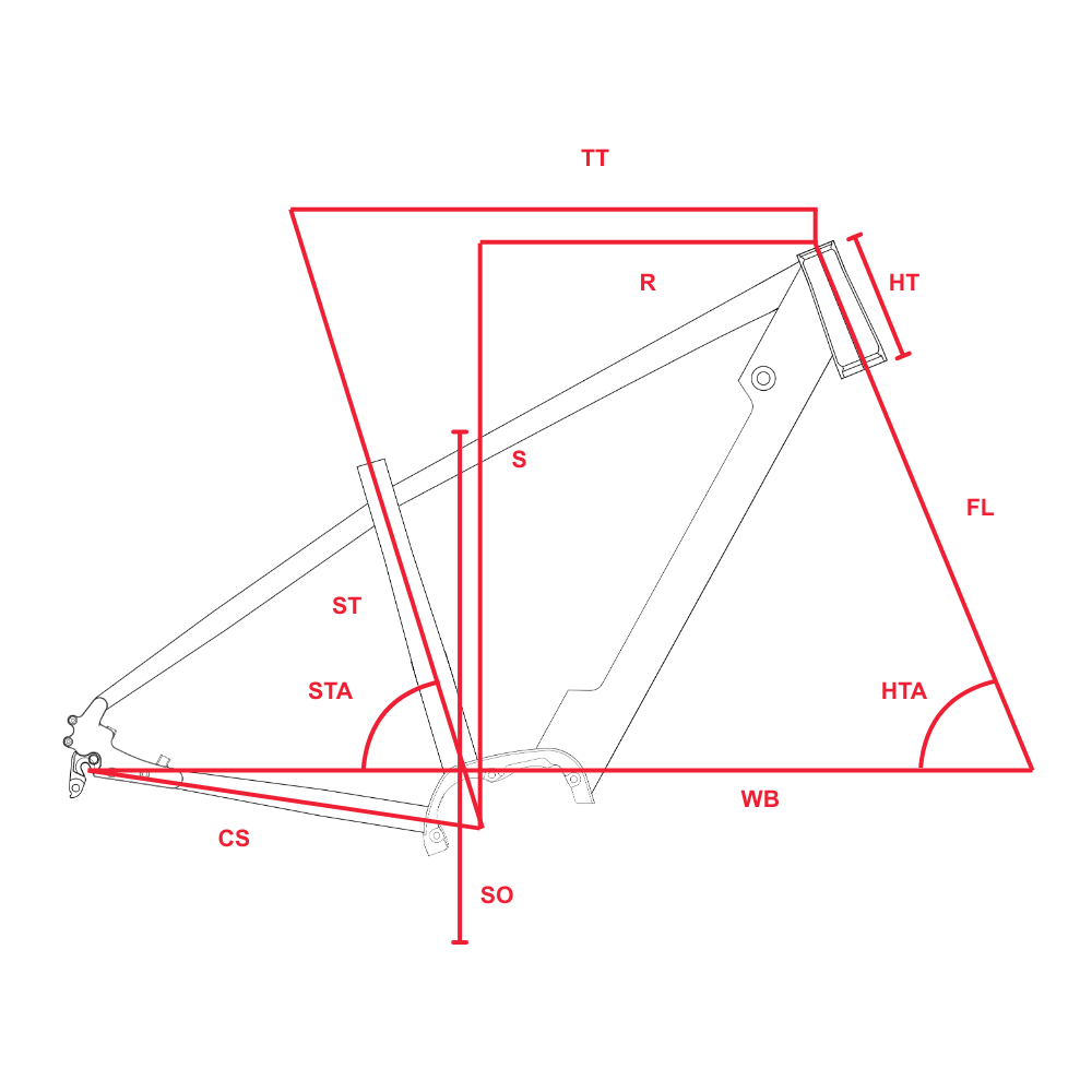 Dimension diagram for Ascent X - Adventure Electric Mountain Bike
